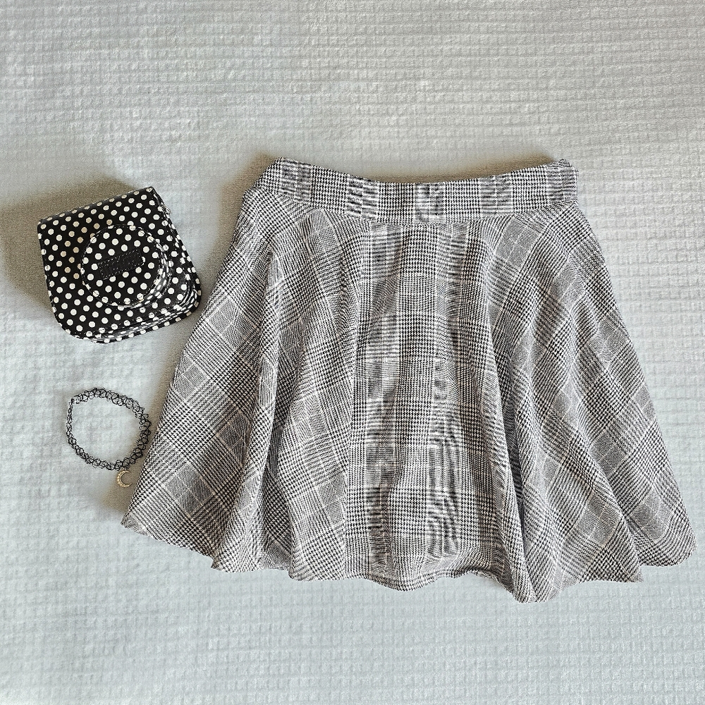 black & white plaid high waisted mini circle skirt